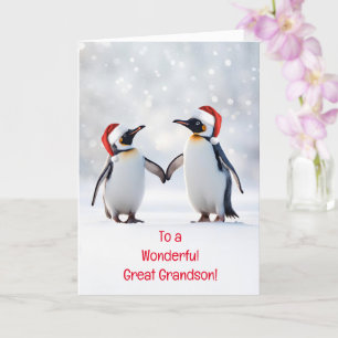 Great Grandson Christmas Holiday with Cute Penguin Card