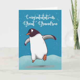 Great Grandson Congratulations Penguin Jumping Joy Card