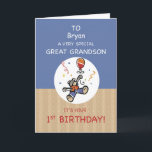 Great Grandson Custom Name 1st Teddy Bear Balloon Card<br><div class="desc">This is a cute teddy bear card for your great grandson on his 1st birthday. Customize it with his name for a truly personalized touch. The bear is flying away with a balloon. Confetti and white dots surround the sweet bear,  adding a festive touch.</div>