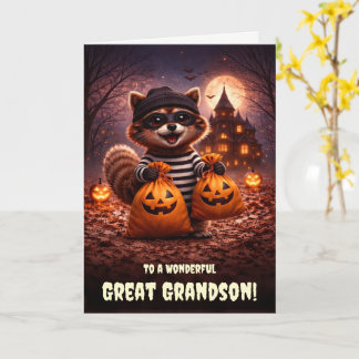 Great Grandson Cute Happy Halloween Raccoon Card