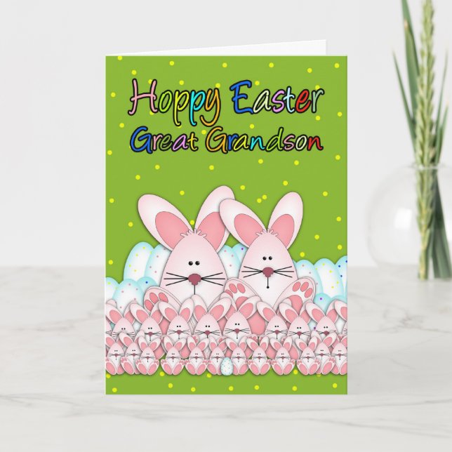 Great Grandson Easter Card With Easter Bunnies (Front)