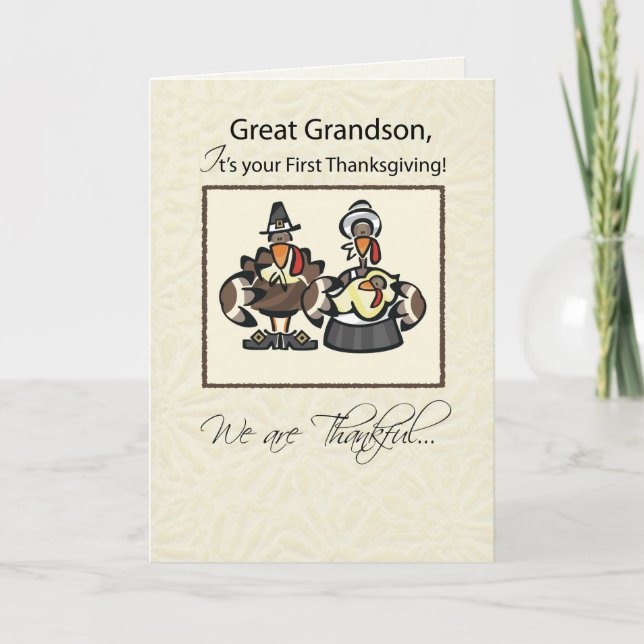 Great Grandson First Thanksgiving Turkey Family Holiday Card (Front)