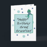 Great Grandson Frog in Jeans, Birthday, Polka Dots Card<br><div class="desc">Send your great grandson fun birthday wishes. This cute frog is sitting on a message box wearing jeans and a striped T-Shirt and is waving.</div>
