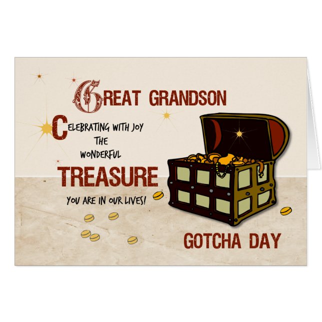 Great Grandson Gotcha Day with Pirate Treasure (Front Horizontal)