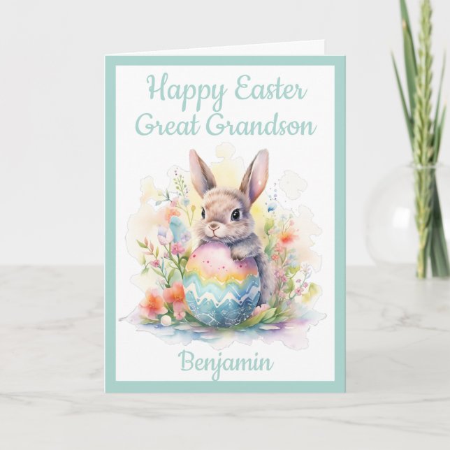 Great Grandson Happy Easter Bunny Egg Cute Holiday Card (Front)