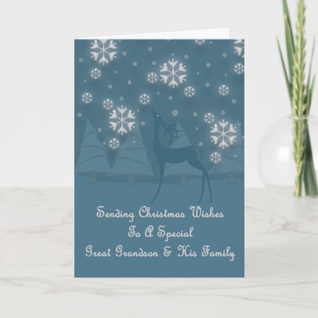 Great Grandson & His Family Reindeer Christmas Holiday Card (Front)