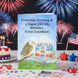 Great Grandson July 4th Birthday Bald Eagle, Cake  Card<br><div class="desc">Celebrate your great grandson’s birthday with a design that shines as brightly as Independence Day. This hand-painted watercolor artwork features a majestic bald eagle perched beside a red, white, and blue layered cake, topped with glowing candles and fresh blueberries for a festive touch. Set against a soft sky and grassy...</div>