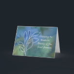 Great Grandson Religious Birthday Blessings  Card<br><div class="desc">A religious birthday card for your great grandson as a teen, young adult or man. Multi-coloured background in blues and greens adds a special touch, with branches and leaves outlined in white. let him know that he is a precious gift from God and you are thinking of him on his...</div>