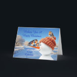 Great Grandson Robins and Snowman Christmas Holiday Card<br><div class="desc">A beautiful Christmas card for a great grandson. Send seasonal cheer with this beautifully illustrated Christmas card showcasing three cheeky robins balancing on a snowman's carrot nose. A joyful design capturing the magic of winter and the spirit of the holidays.</div>