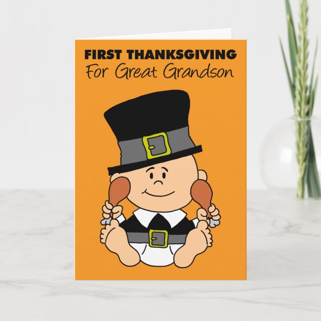 Great Grandson's First Thanksgiving Cute Little Pi Card (Front)