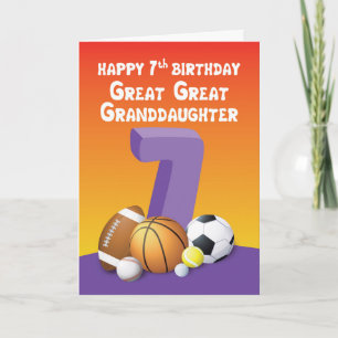 Great Great Granddaughter 7th Birthday Sports Ball Card