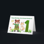 Great Great Grandson 1st Birthday Bear and Fox Card<br><div class="desc">Celebrate a once-in-a-lifetime milestone with this sweet first birthday card for a beloved great great grandson. A cozy bear, joined by his woodland friends, journeys toward a large number 1 in a soft watercolor scene. This charming design captures the joy of a little one's first year and the love that...</div>