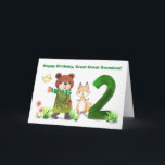 Great Great Grandson 2nd Birthday Bear and Fox  Card<br><div class="desc">Turning two is a special step, and this adorable card is perfect for a great great grandson’s big day! A bear, fox, and little bird walk together toward a bold number 2, bringing a sense of wonder and fun. With soft watercolor artwork, this card is a heartwarming way to celebrate...</div>