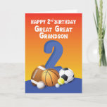 Great Great Grandson 2nd Birthday Sports Balls Card<br><div class="desc">This year give your beloved great great grandson a bouncing and rolling greeting as he celebrates his 2nd birthday. A fun card like this never fails to put a smile in the celebrates face.</div>