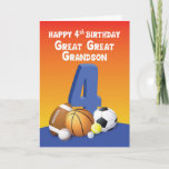 Great Great Grandson 4th Birthday Sports Balls Card<br><div class="desc">Now that you and the family will be celebrating the 4th birthday of your great great grandson,  then it’s high time that you order up this card to give him when the special day finally arrives and share with him a fun greeting that will surely make his day.</div>