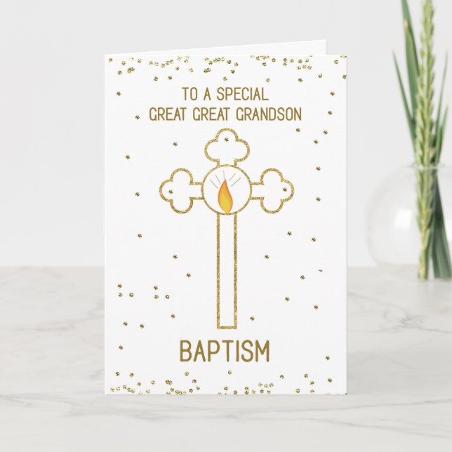 Great Great Grandson Baptism Gold Cross Card (Front)