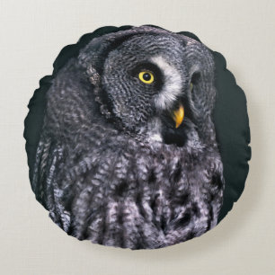 Great Grey Owl Halloween Wildlife Art Round Pillow