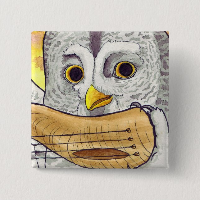 Great Grey Owl Hornlute Button (Front)