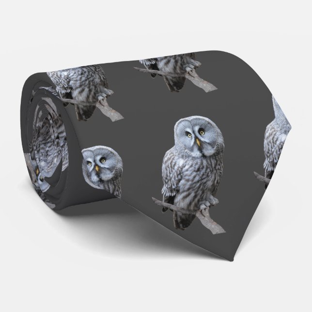 Great Grey Owl Neck Tie (Rolled)