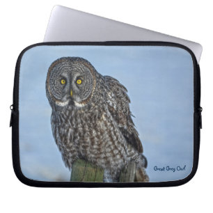 Great Grey Owl Raptor Winter Wildlife Photo Laptop Sleeve