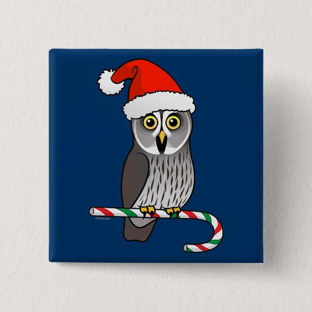 Great Grey Owl Santa 2 Inch Square Button (Front)