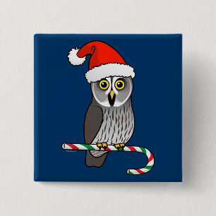 Great Grey Owl Santa 2 Inch Square Button