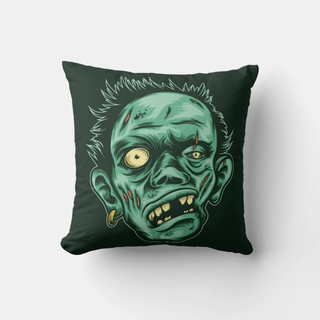 Great Halloween or Zombie Head Throw Pillow (Front)