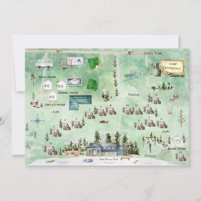 Great Herring Pond | Wedding Map Itinerary  Invitation (Front)