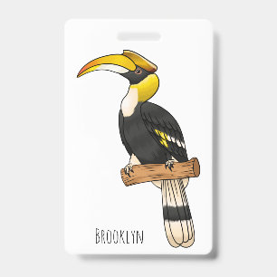 Great hornbill bird cartoon illustration badge
