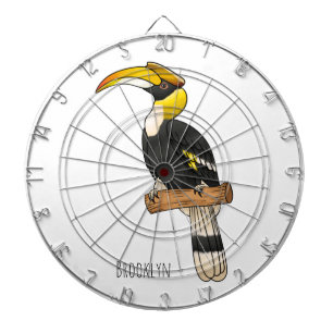 Great hornbill bird cartoon illustration dartboard