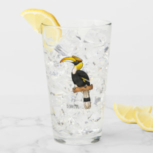 Great hornbill bird cartoon illustration glass