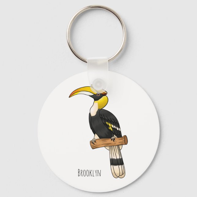 Great hornbill bird cartoon illustration keychain (Front)