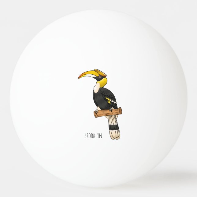 Great hornbill bird cartoon illustration ping pong ball (Front)