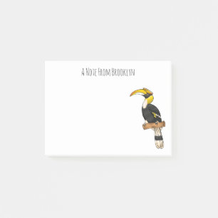 Great hornbill bird cartoon illustration post-it notes