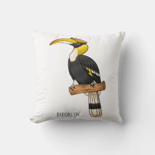 Great hornbill bird cartoon illustration throw pillow