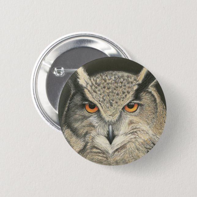 Great Horned Owl 2 Inch Round Button (Front & Back)