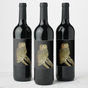 Great Horned Owl at Night Wine Label