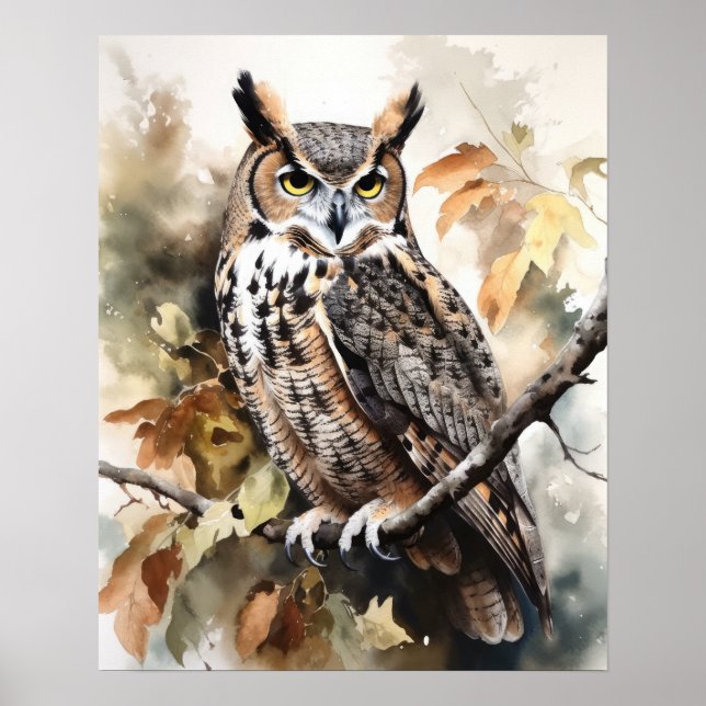 Great Horned Owl Bird Art Print Poster (Front)