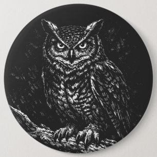 Great Horned Owl — by BurnsInHell 6 Inch Round Button