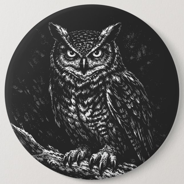 Great Horned Owl — by BurnsInHell 6 Inch Round Button (Front)