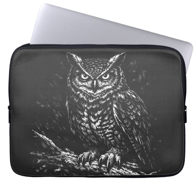 Great Horned Owl — by BurnsInHell Laptop Sleeve (Front)