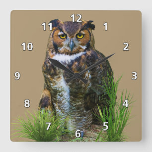 Great Horned Owl Customizable Square Wall Clock