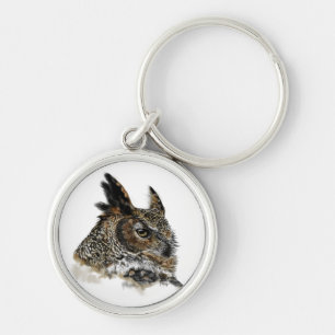 Great Horned Owl Drawing Keychain