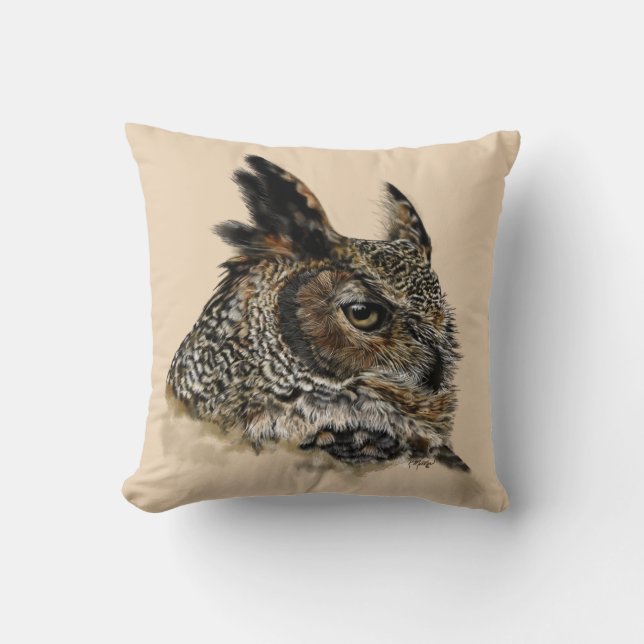 Great Horned Owl Drawing Throw Pillow (Front)