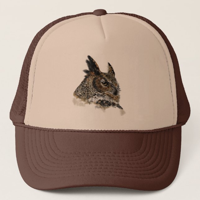 Great Horned Owl Drawing Trucker Hat (Front)