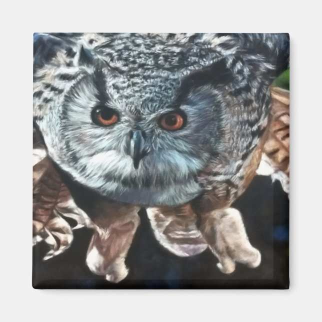 Great Horned Owl Flying Through the Woods Magnet (Front)