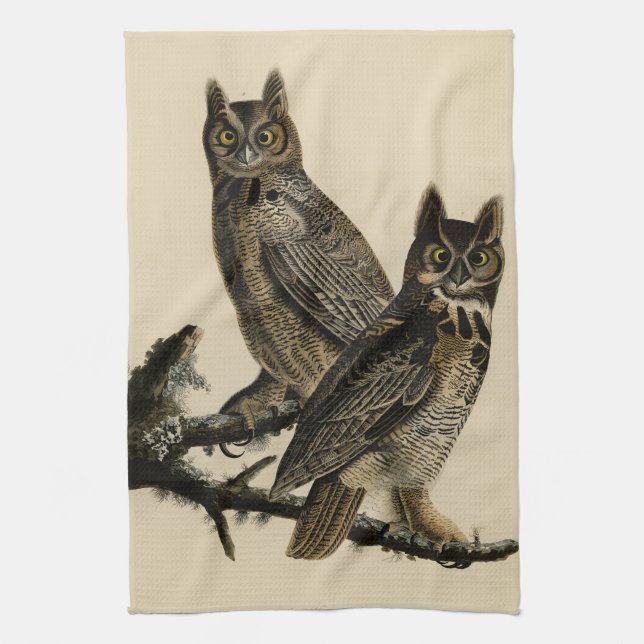 Great Horned Owl from Audubon's Birds of America Kitchen Towel (Vertical)