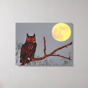 Great Horned Owl   Full Moon Canvas Print