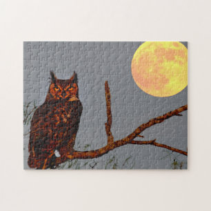 Great Horned Owl Full Moon Jigsaw Puzzle