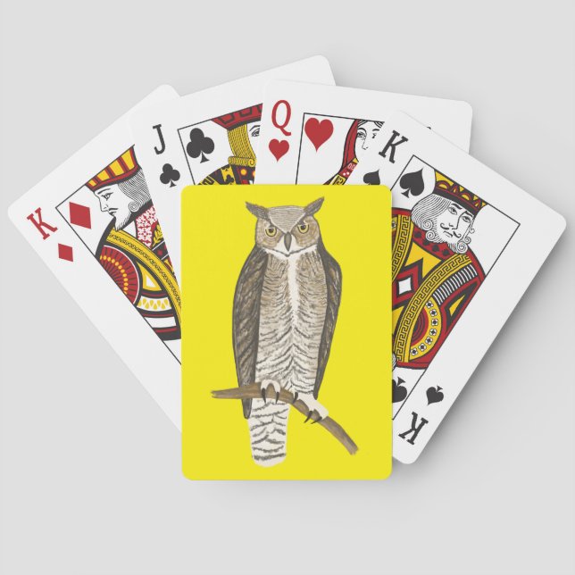 Great Horned Owl Illustrated Fierce Bird Playing Cards (Back)